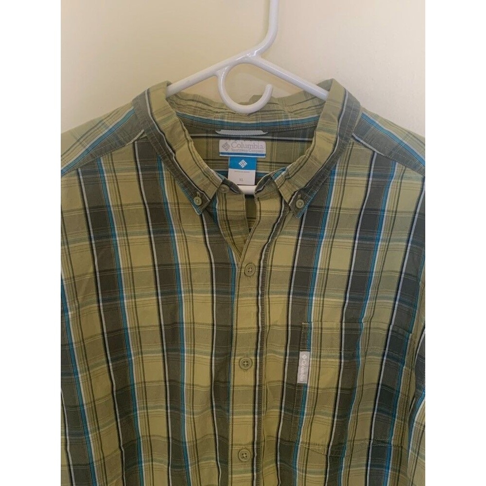 Columbia Shirt Mens XL Green/Gray Plaid Button Front Long Sleeve Cotton Casual
